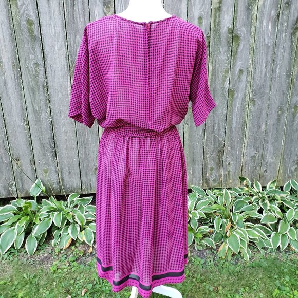 Vintage 80s Toni Todd Pink/Black Houndstooth Dress - Picture 7 of 10